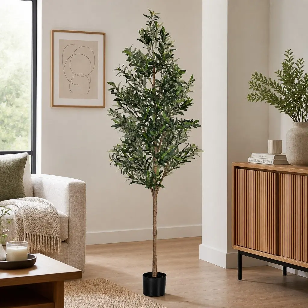 Artificial Tree 210cm Green Faux Olive Plant Indoor Outdoor Home Decor Lifelike