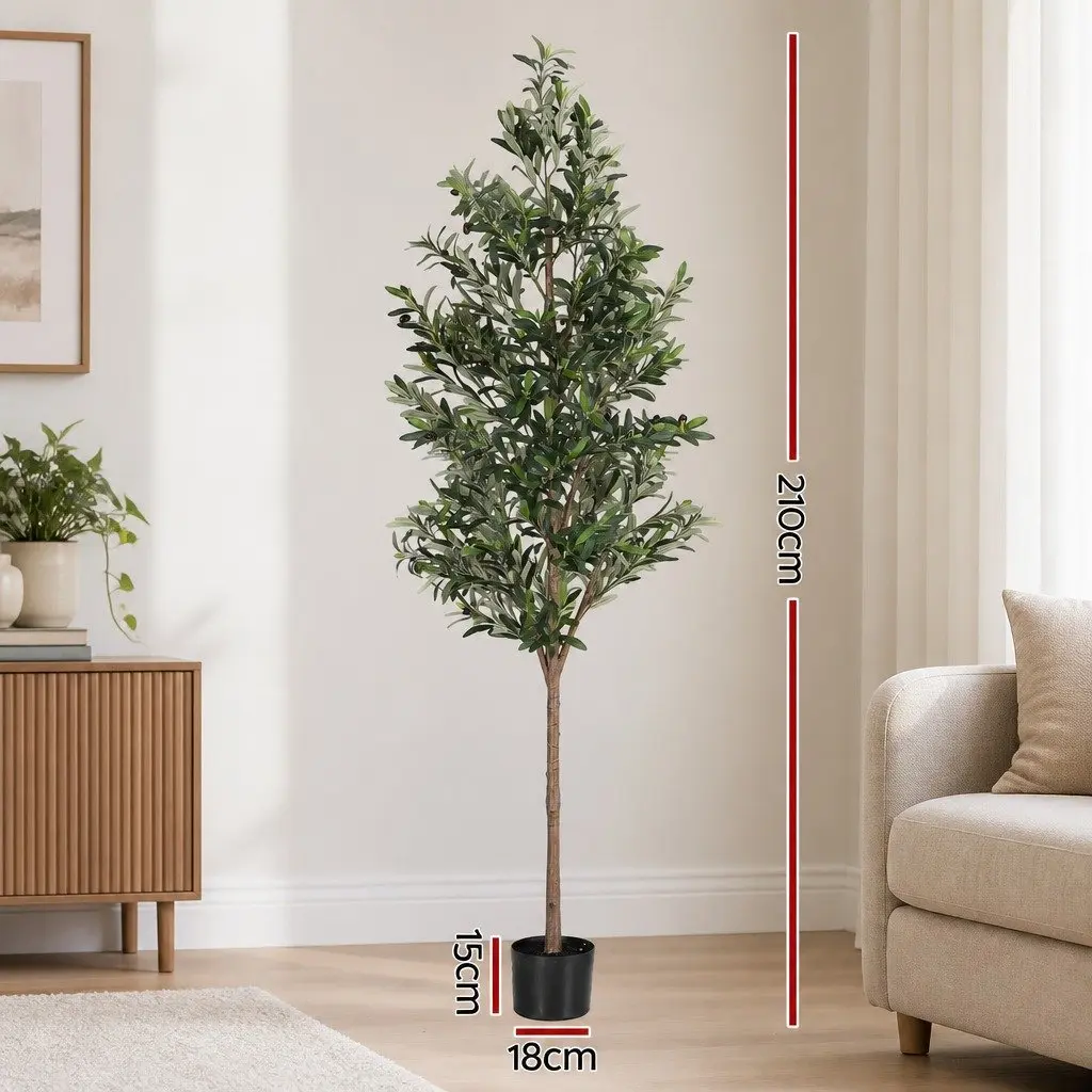 Artificial Tree 210cm Green Faux Olive Plant Indoor Outdoor Home Decor Lifelike