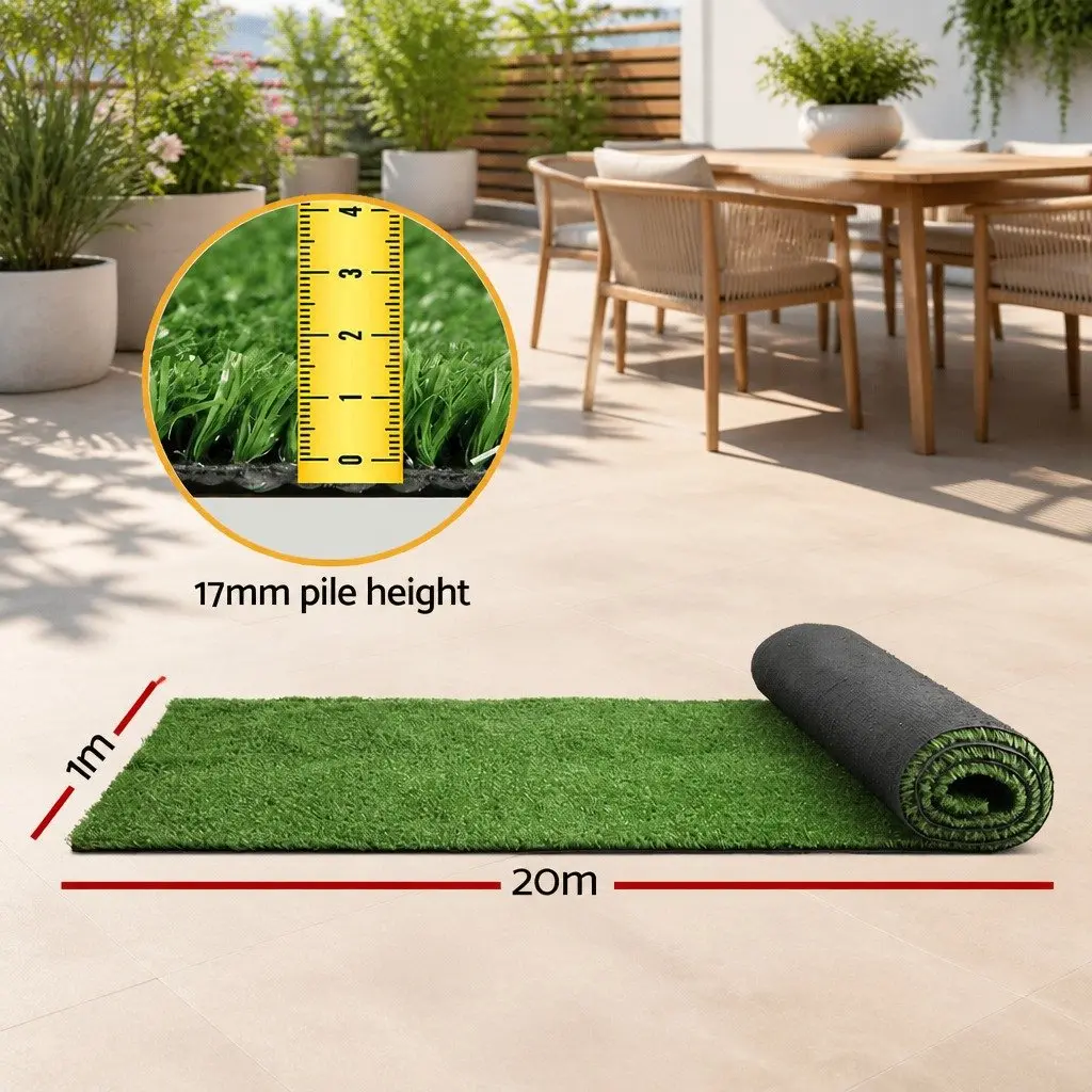 Artificial Grass Synthetic Lawn Turf 1m x 20m 17mm Olive Green Roll Backyard