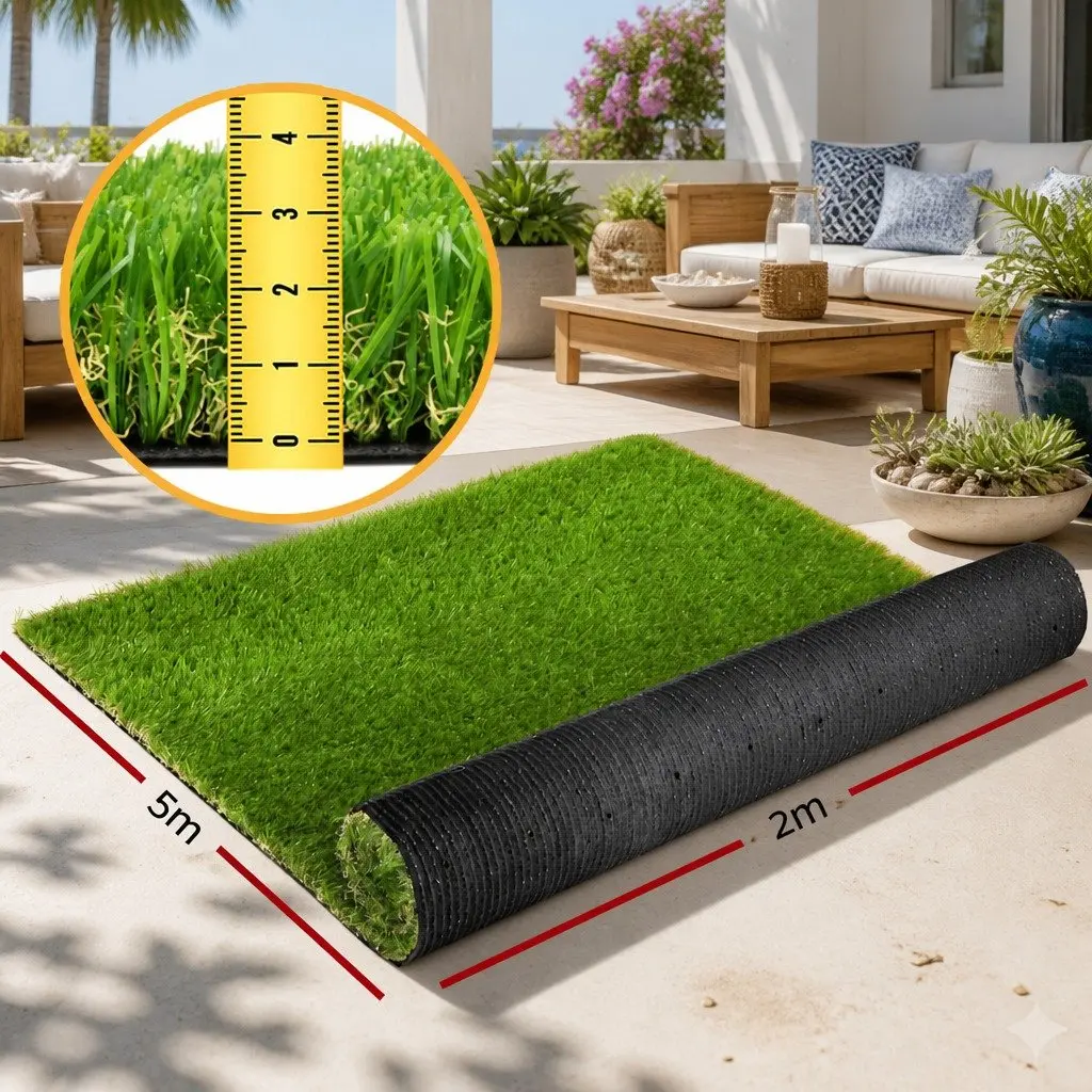 Synthetic Grass Artificial Lawn Turf 30mm Thick for Backyards Patios Balconies Rooftops and Pool Surrounds 2m x 5m Green