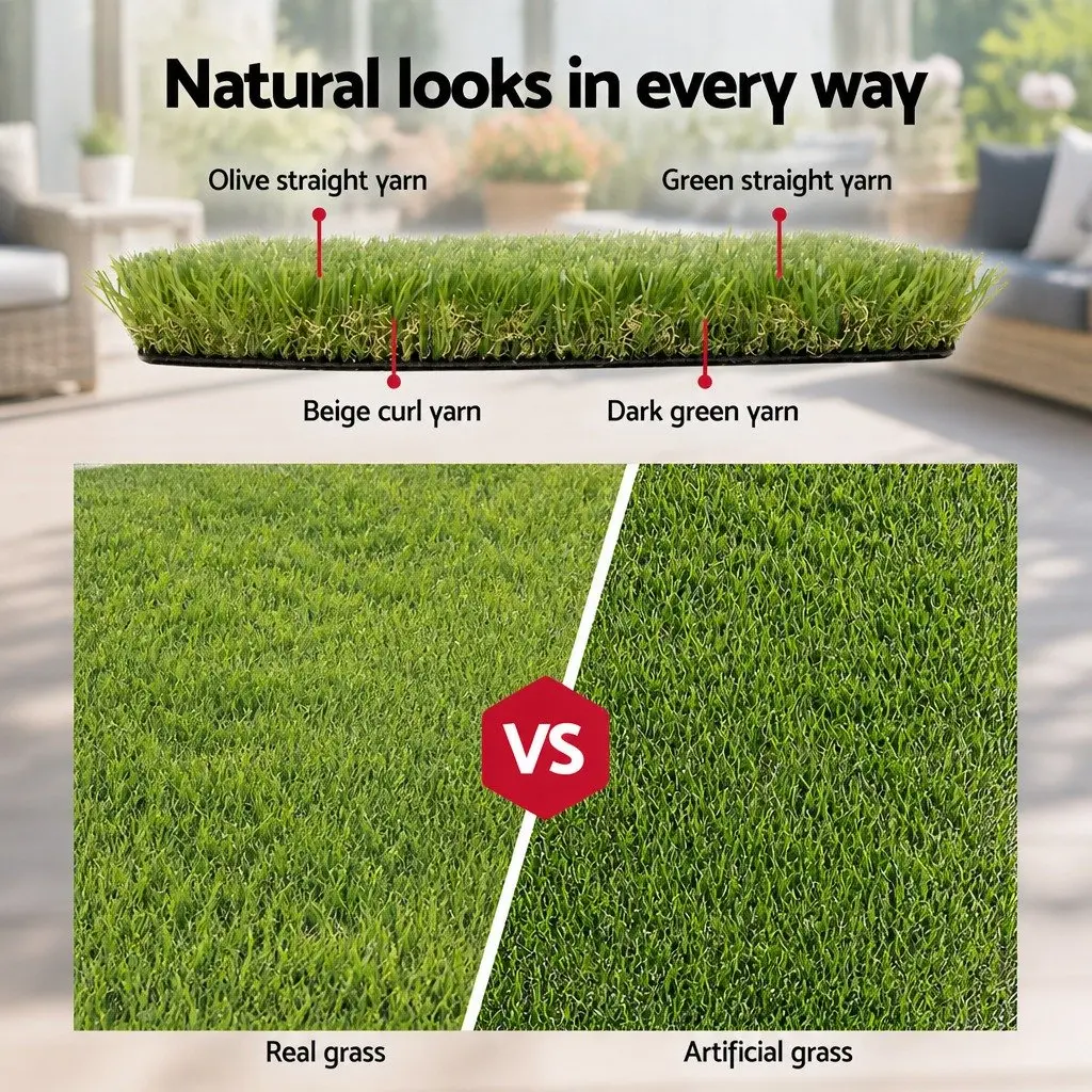 Synthetic Grass Artificial Lawn Turf 30mm Thick for Backyards Patios Balconies Rooftops and Pool Surrounds 2m x 5m Green