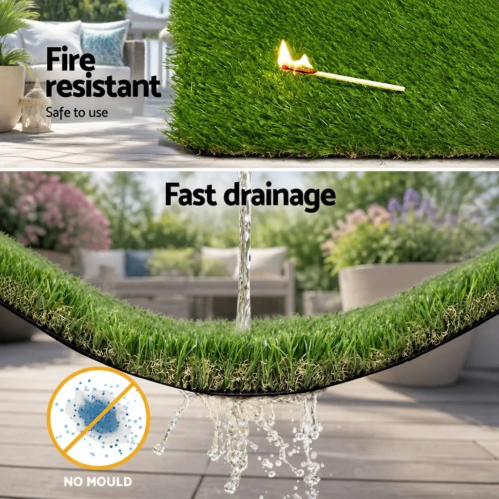 Synthetic Grass Artificial Lawn Turf 30mm Thick for Backyards Patios Balconies Rooftops and Pool Surrounds 2m x 5m Green