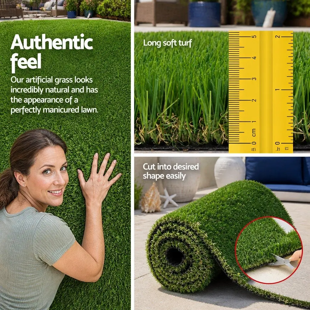 Synthetic Grass Artificial Lawn Turf 30mm Thick for Backyards Patios Balconies Rooftops and Pool Surrounds 2m x 5m Green