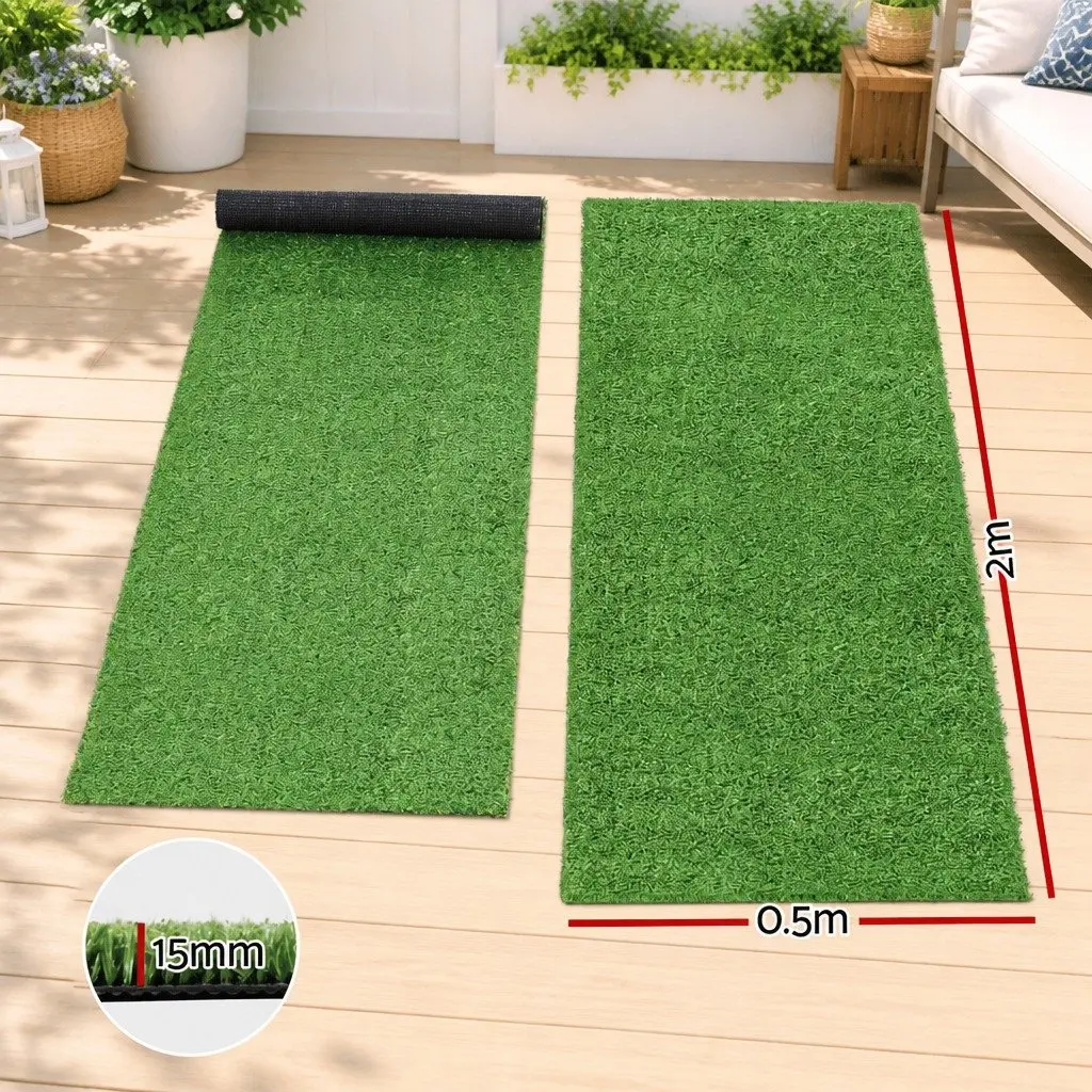 Artificial Grass Turf Rug Synthetic Lawn Mat 15mm Indoor Outdoor Drainage Olive Green 50cm x 2m