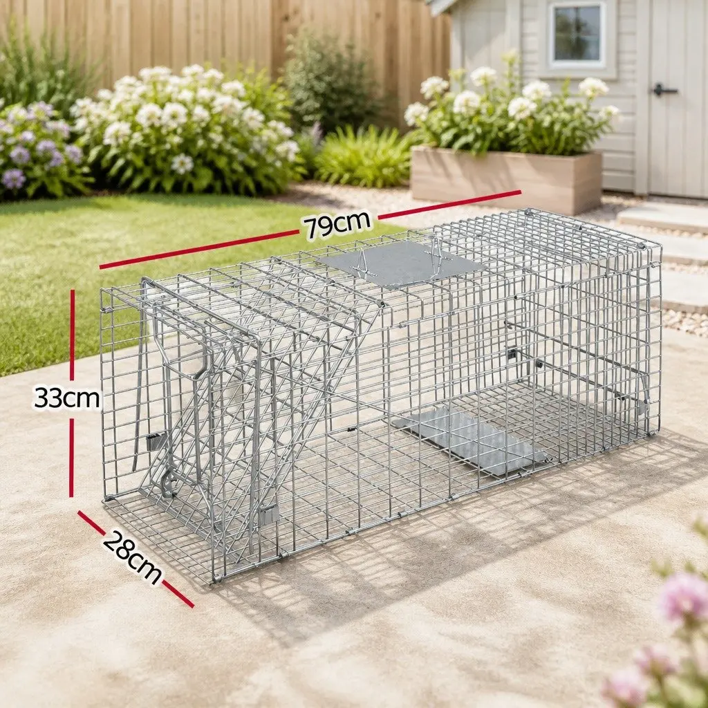 Humane Animal Trap Cage for Pest Control 79x28cm Collapsible with Spring Door