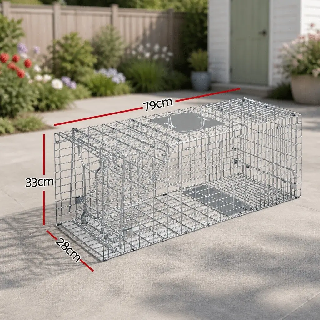 Humane Animal Trap Cage for Pest Control 79x28cm Collapsible with Spring Door