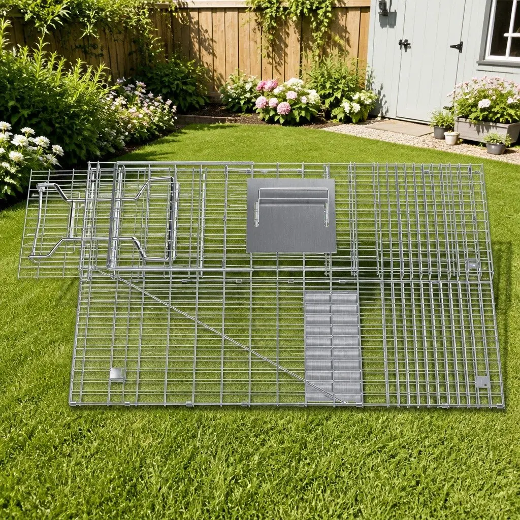 Humane Animal Trap Cage for Pest Control 79x28cm Collapsible with Spring Door