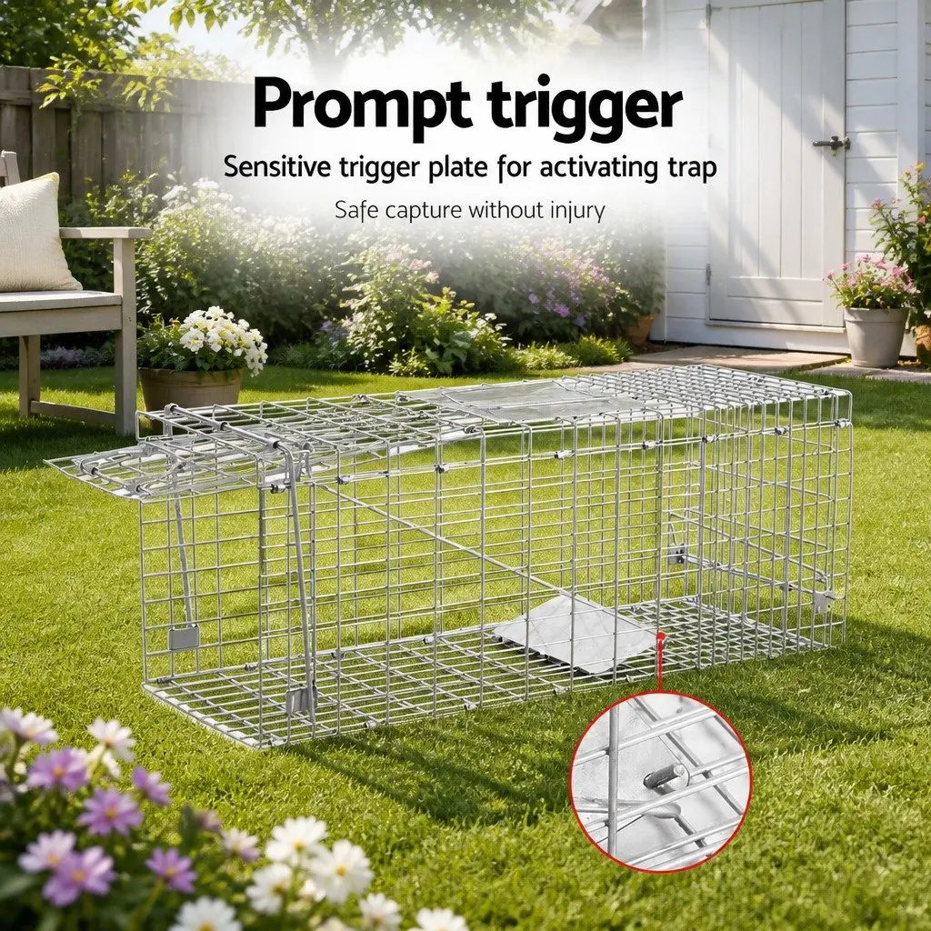 Humane Animal Trap Cage for Pest Control 79x28cm Collapsible with Spring Door