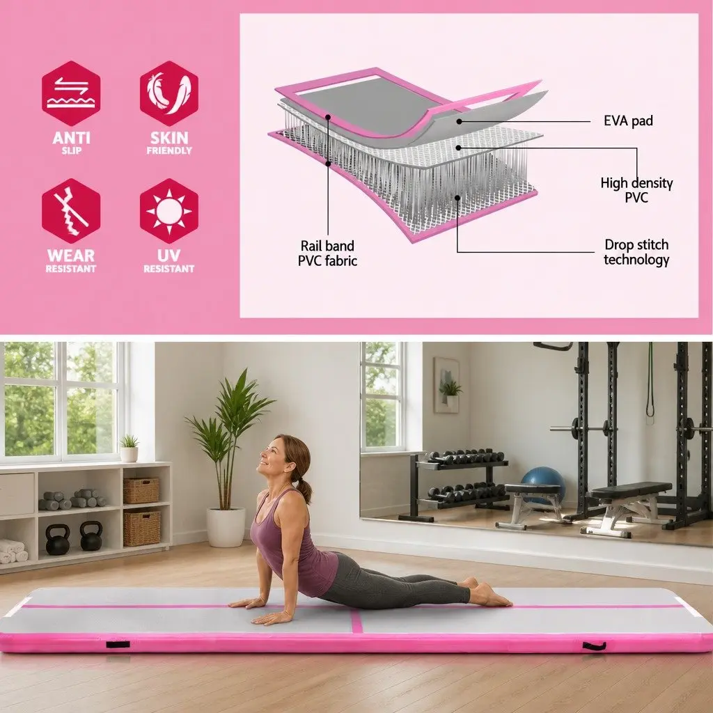 Air Track Gymnastics Tumbling Mat for Exercise 4M x 1M Inflatable Training Pad