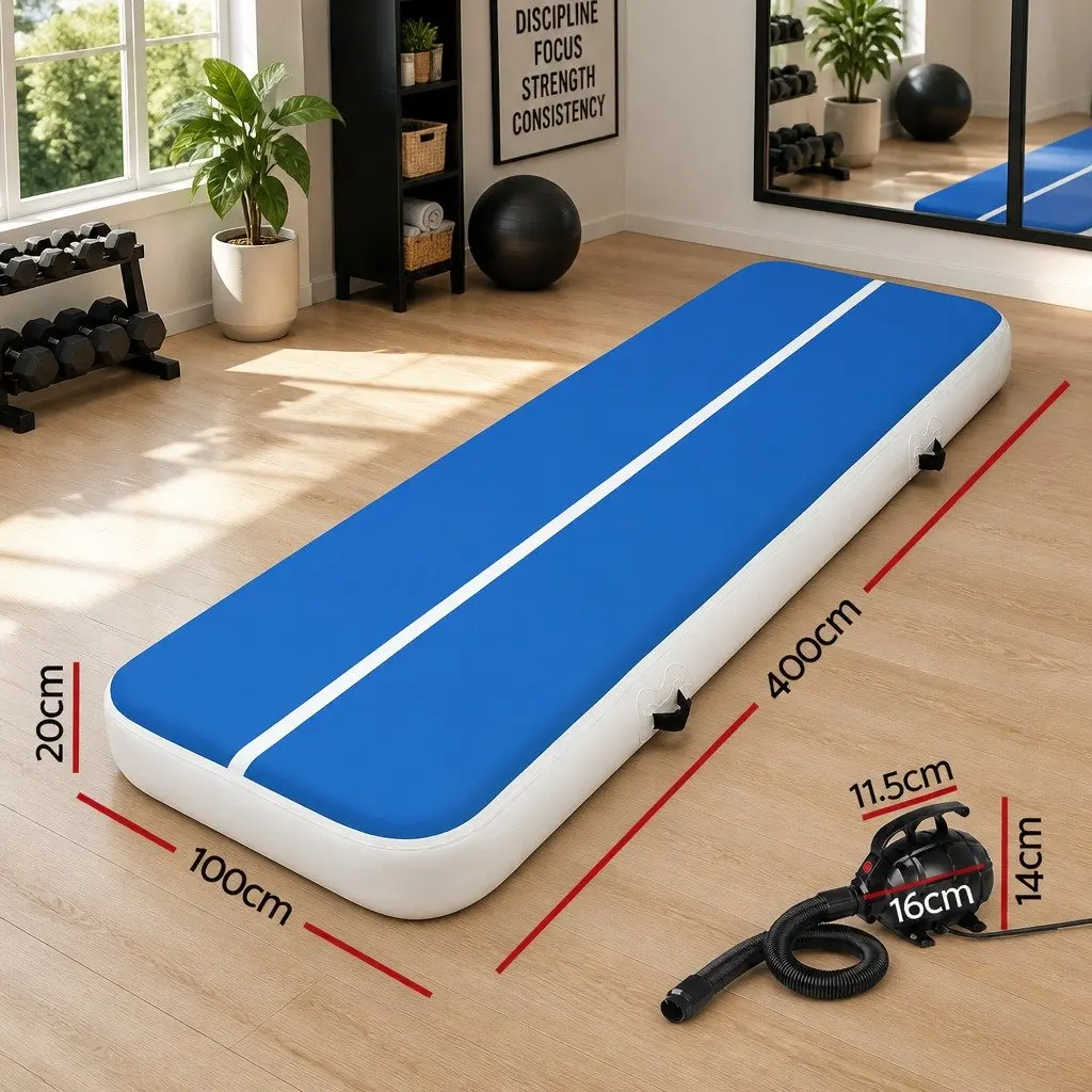 Inflatable Air Track Mat for Gymnastics 4M x 1M with Electric Pump