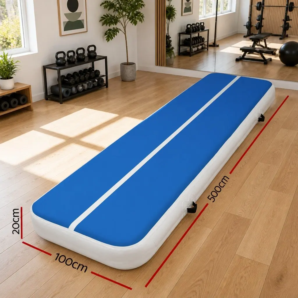 Inflatable Air Track Mat Gymnastics Tumbling Exercise 5m x 1m Blue White