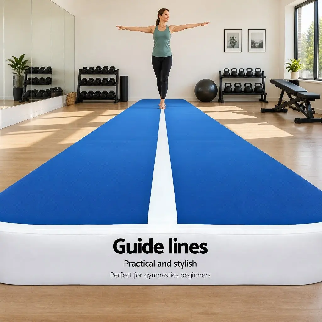 Inflatable Air Track Mat Gymnastics Tumbling Exercise 5m x 1m Blue White