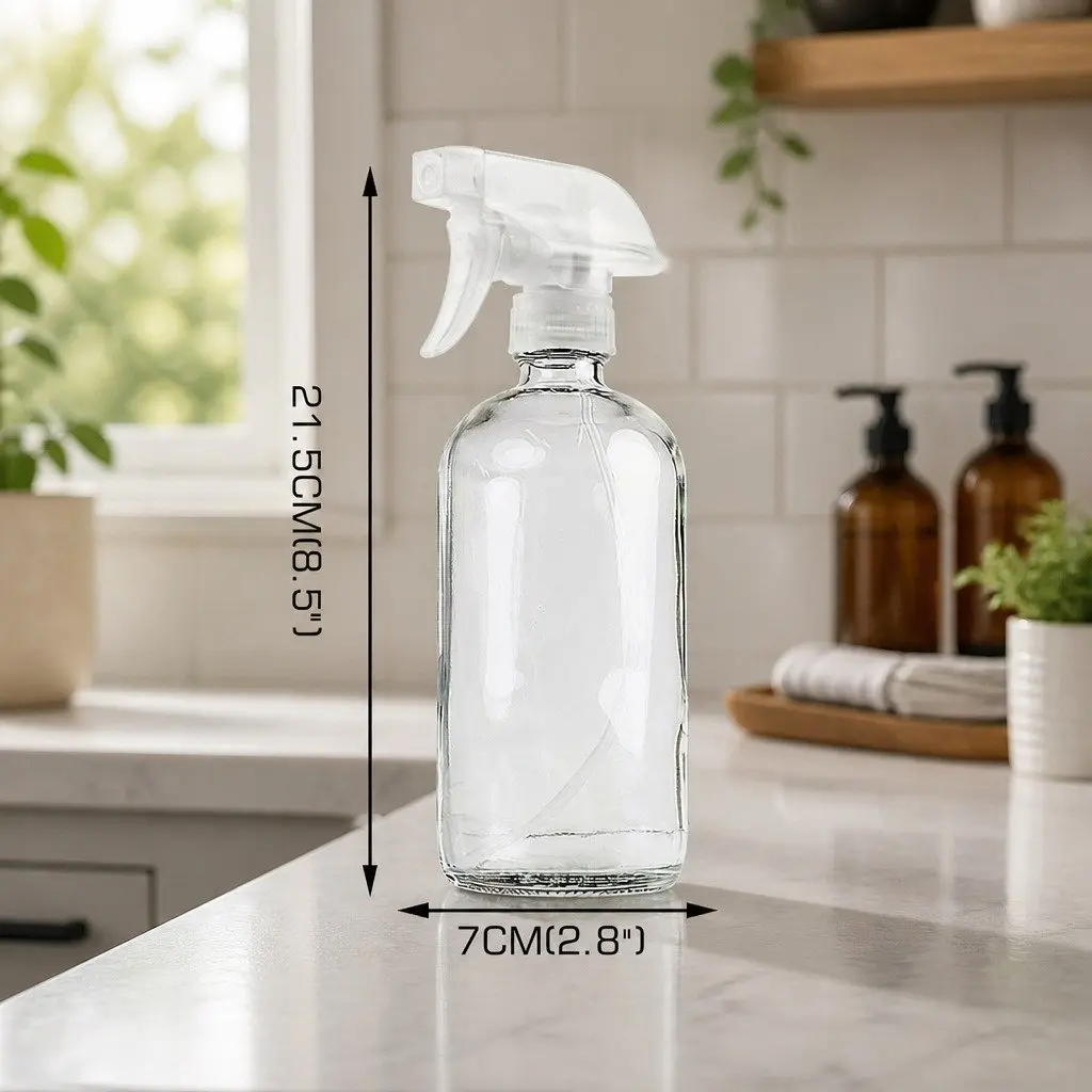 4x 500ml Clear Glass Spray Bottles Trigger Nozzle Fine Mist Stream Ergonomic