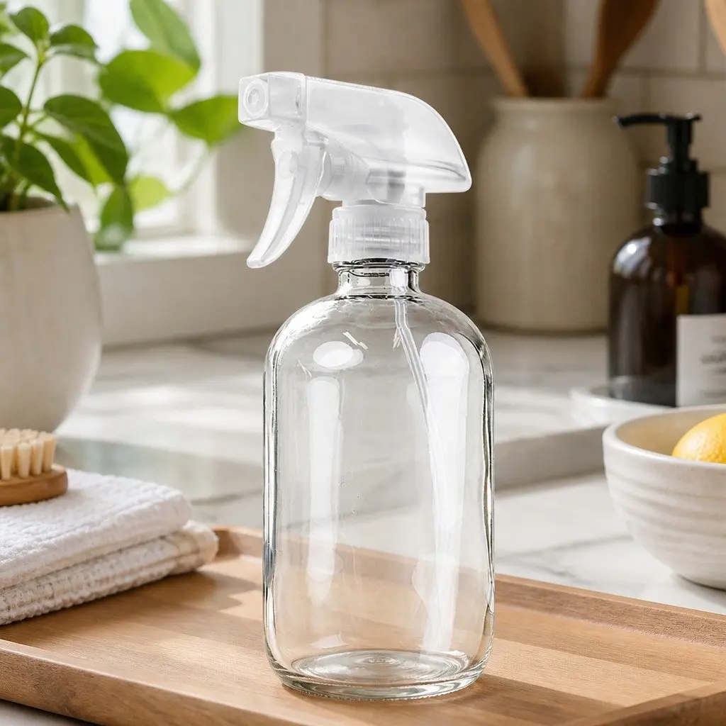 4x 500ml Clear Glass Spray Bottles Trigger Nozzle Fine Mist Stream Ergonomic