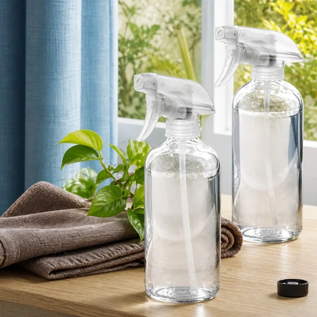 4x 500ml Clear Glass Spray Bottles Trigger Nozzle Fine Mist Stream Ergonomic