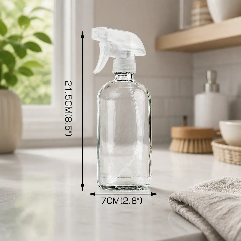 6x 500ml Clear Glass Spray Bottles Trigger Mist Stream Nozzle Adjustable