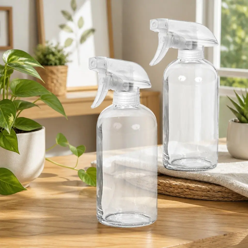 6x 500ml Clear Glass Spray Bottles Trigger Mist Stream Nozzle Adjustable