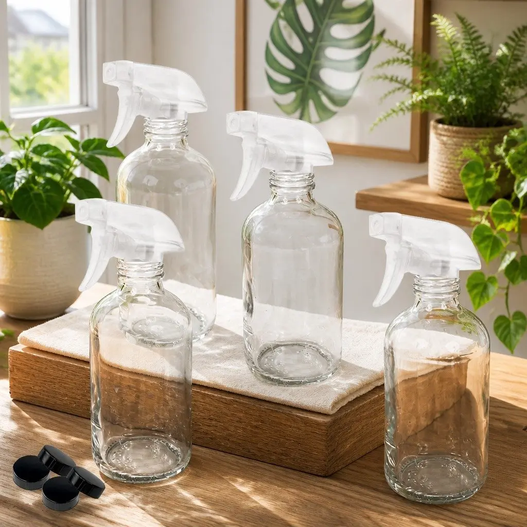6x 500ml Clear Glass Spray Bottles Trigger Mist Stream Nozzle Adjustable