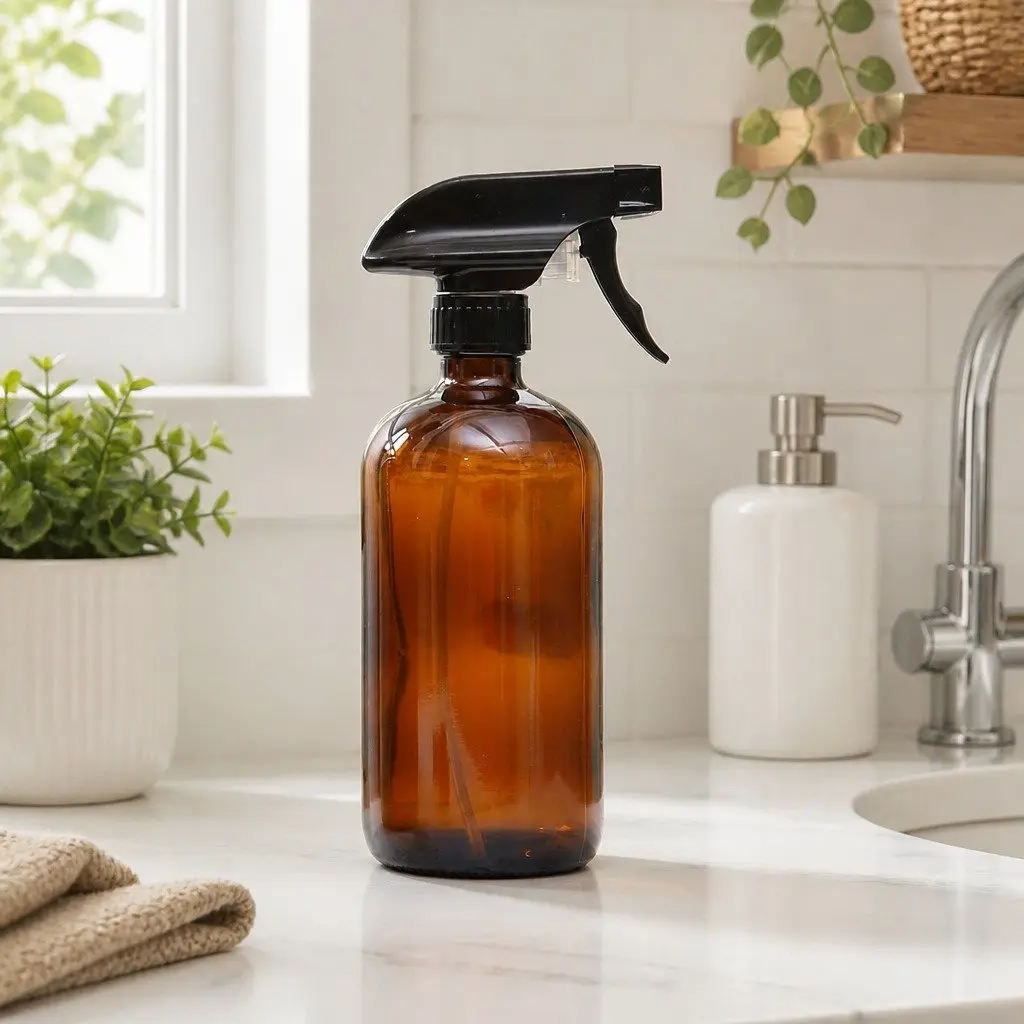Amber Glass Spray Bottles for Cleaning and Plant Care 500ml Set of 4