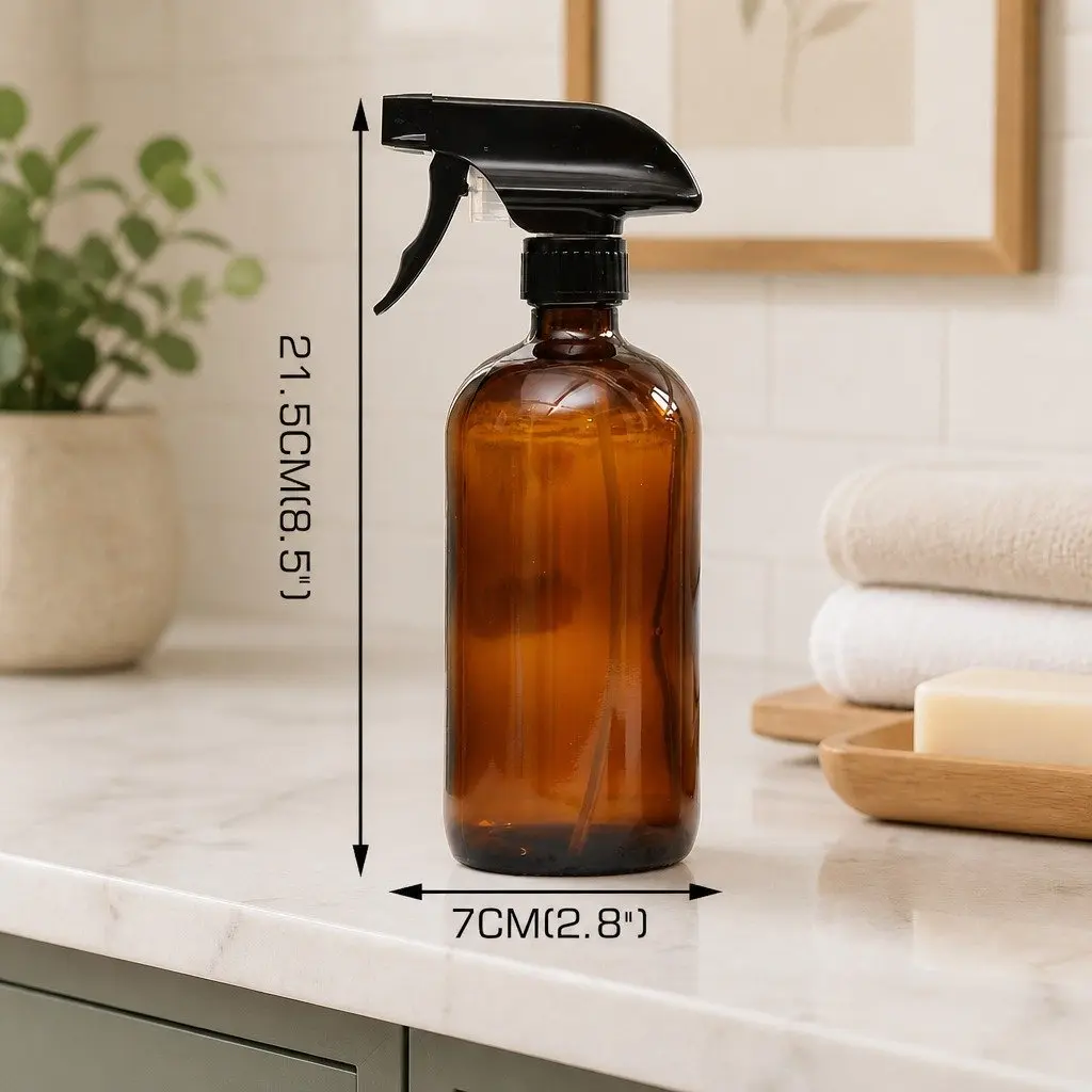 Amber Glass Spray Bottles for Cleaning and Plant Care 500ml Set of 4
