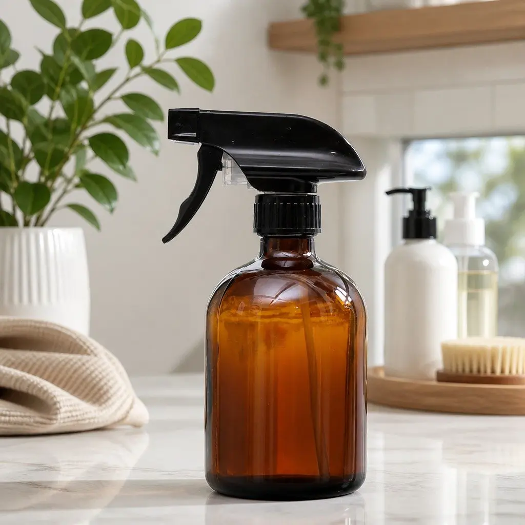 Amber Glass Spray Bottles for Cleaning and Plant Care 500ml Set of 4