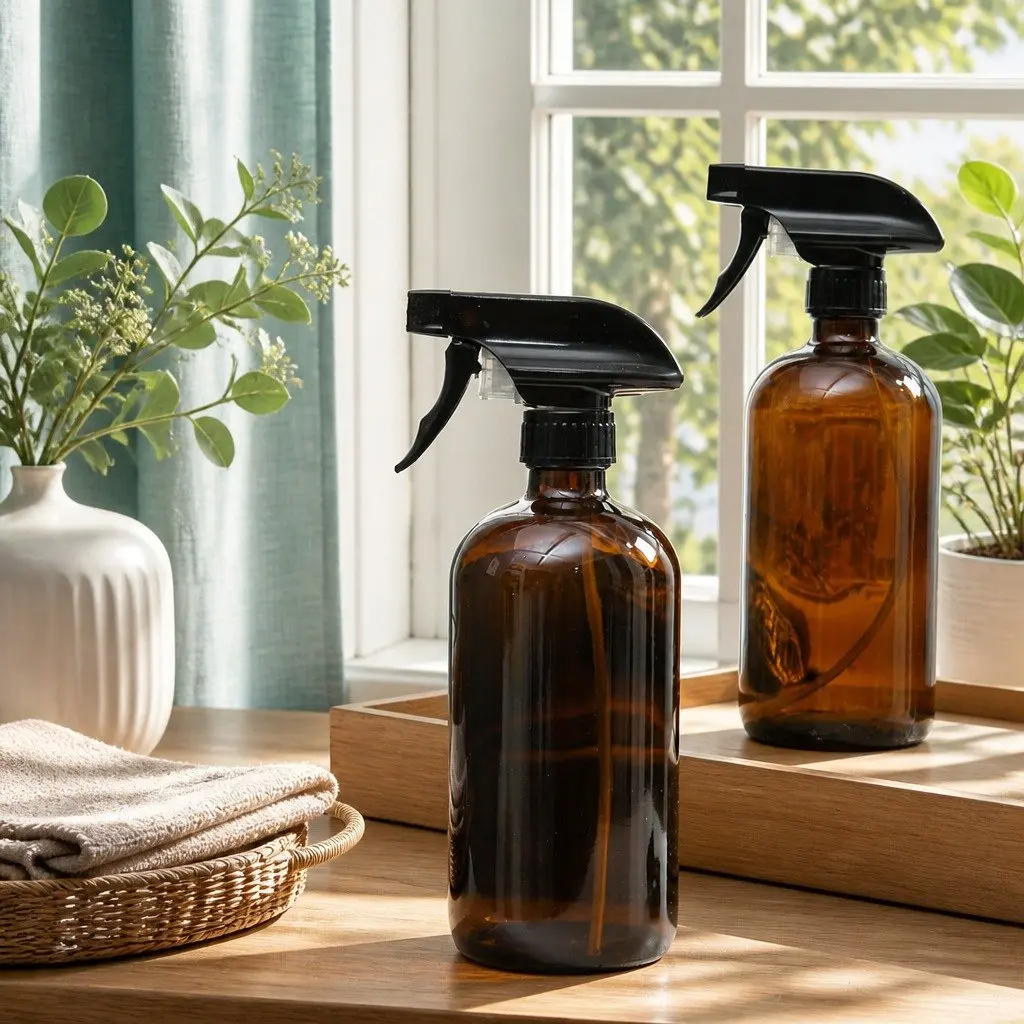 Amber Glass Spray Bottles for Cleaning and Plant Care 500ml Set of 4
