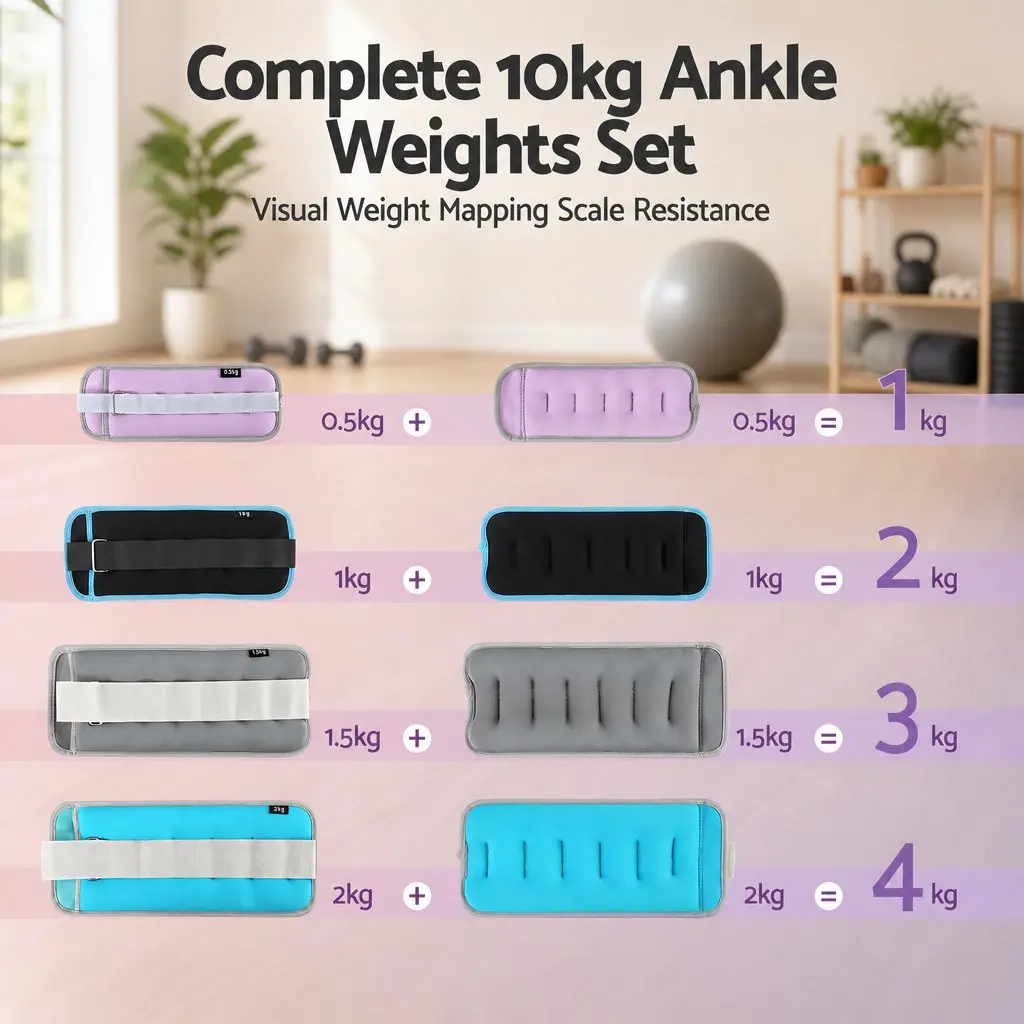 Ankle Wrist Weights Set for Home Fitness 4 Pairs 1kg 2kg 3kg 4kg