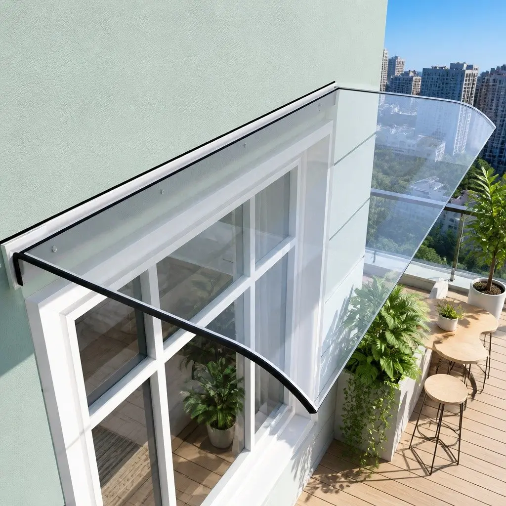 Awning for Window and Door 0.4m x 1m Transparent PET Polycarbonate Sheet UV Rain Resistant