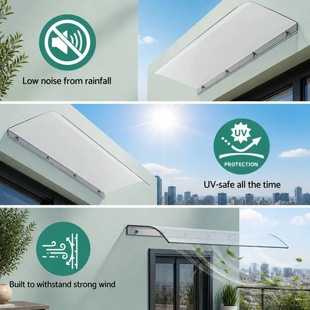 Awning for Window and Door 0.4m x 1m Transparent PET Polycarbonate Sheet UV Rain Resistant