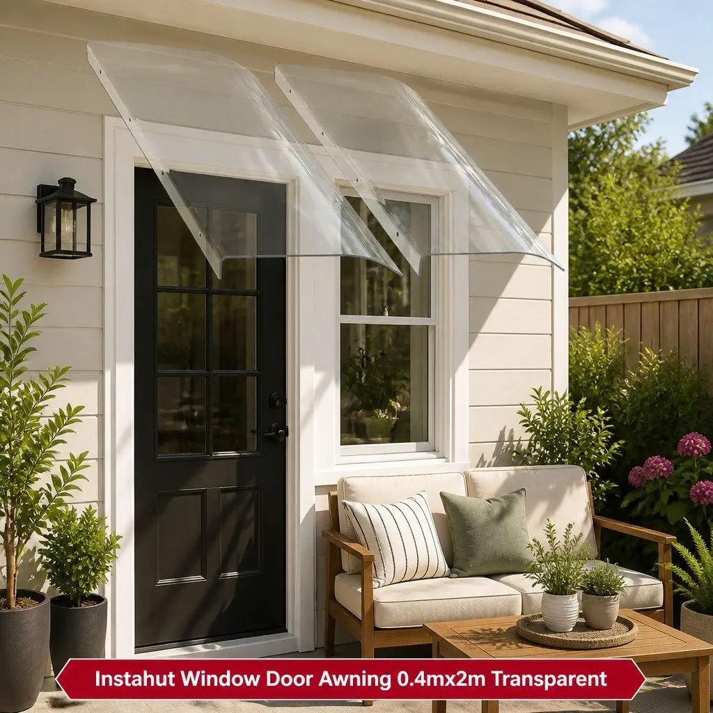 Awning for Door or Window 0.4m x 2m Transparent Polycarbonate Sheet UV Rain Protection