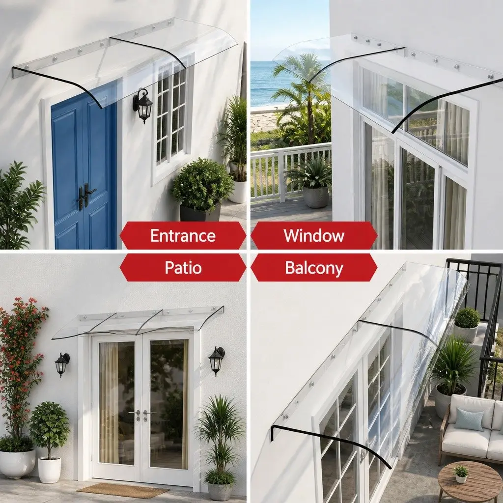Awning for Door or Window 0.4m x 2m Transparent Polycarbonate Sheet UV Rain Protection
