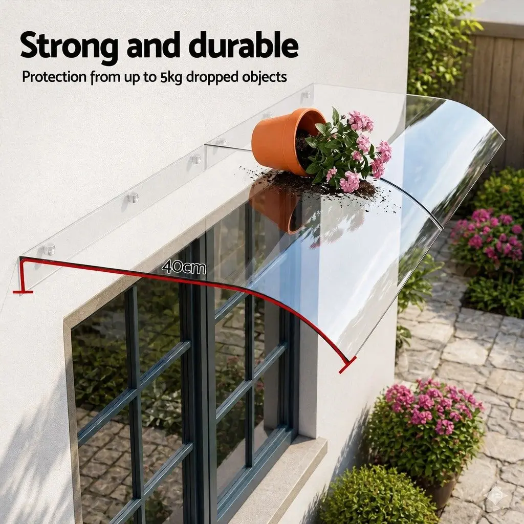Awning for Door or Window 0.4m x 2m Transparent Polycarbonate Sheet UV Rain Protection