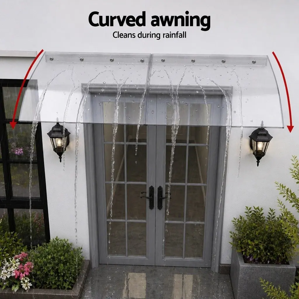 Awning for Door or Window 0.4m x 2m Transparent Polycarbonate Sheet UV Rain Protection
