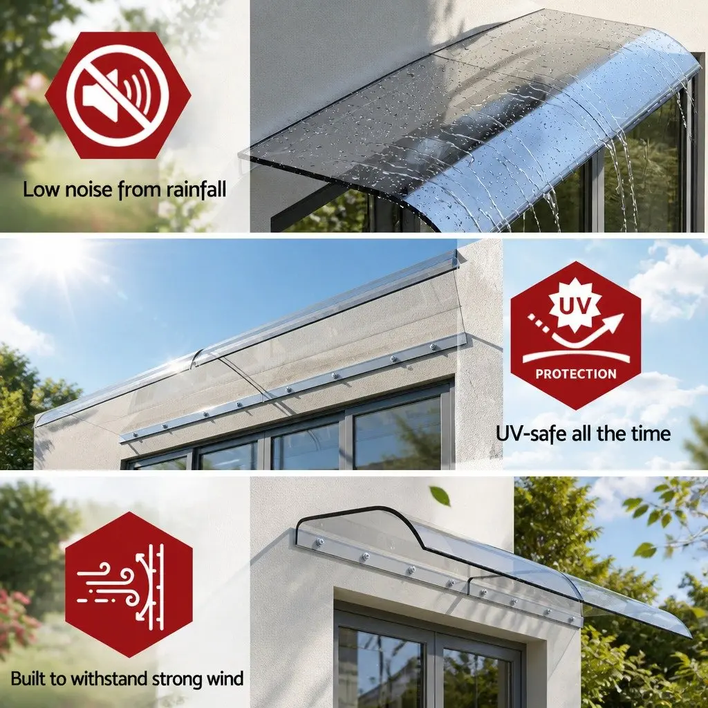 Awning for Door or Window 0.4m x 2m Transparent Polycarbonate Sheet UV Rain Protection