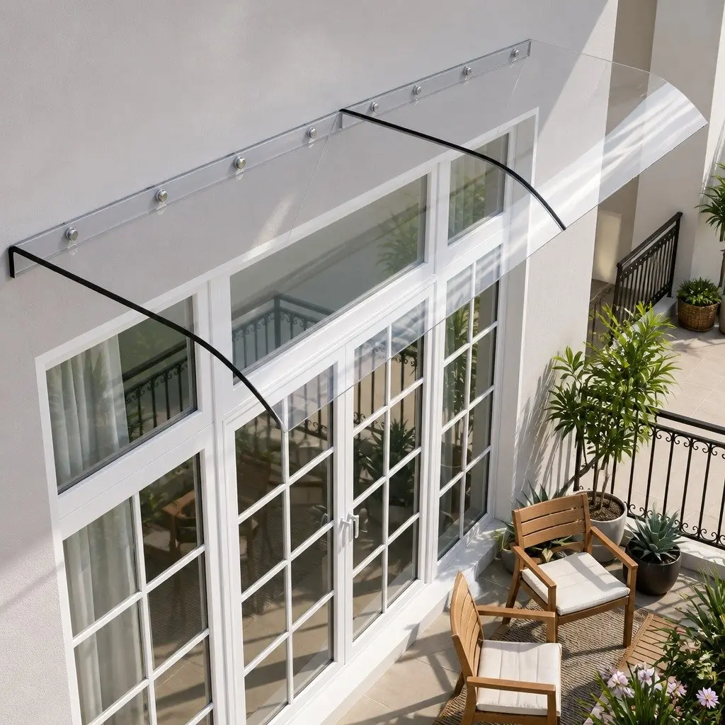 Awning for Door or Window 0.4m x 2m Transparent Polycarbonate Sheet UV Rain Protection