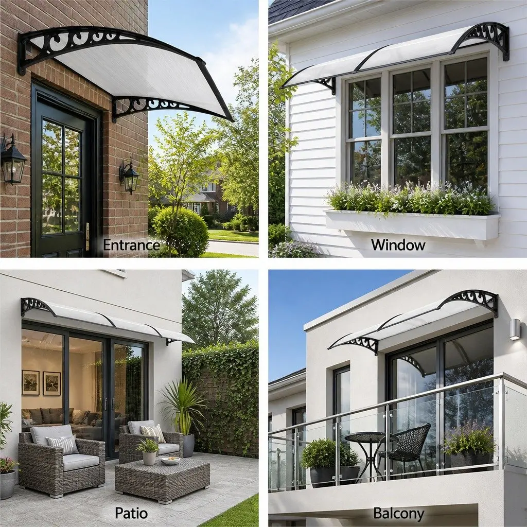 Awning for Window and Door 0.8M x 1M Transparent PC Panel Canopy