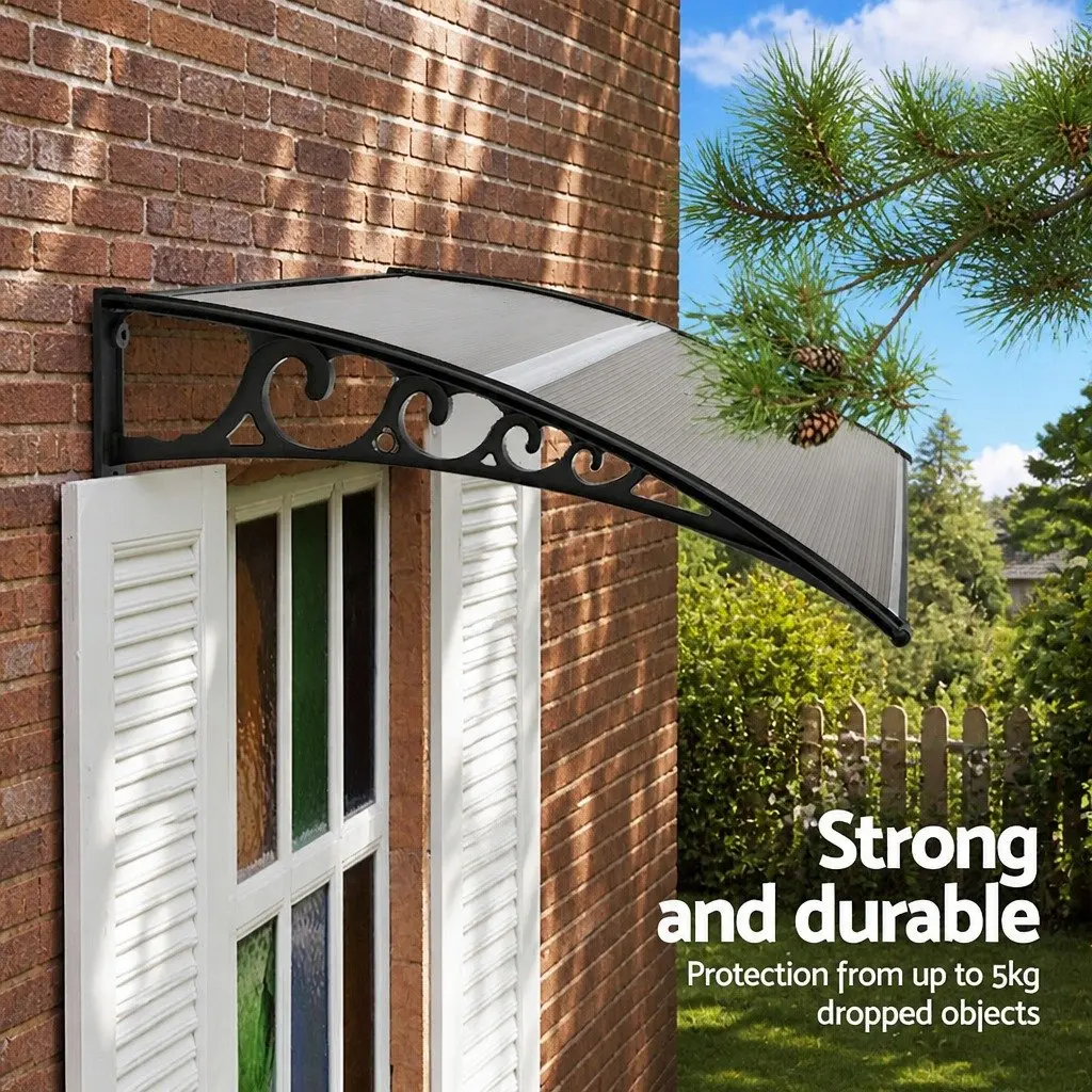 Awning for Window Door 0.8m x 1m PC Panel Hollow Shade Canopy Brown Black