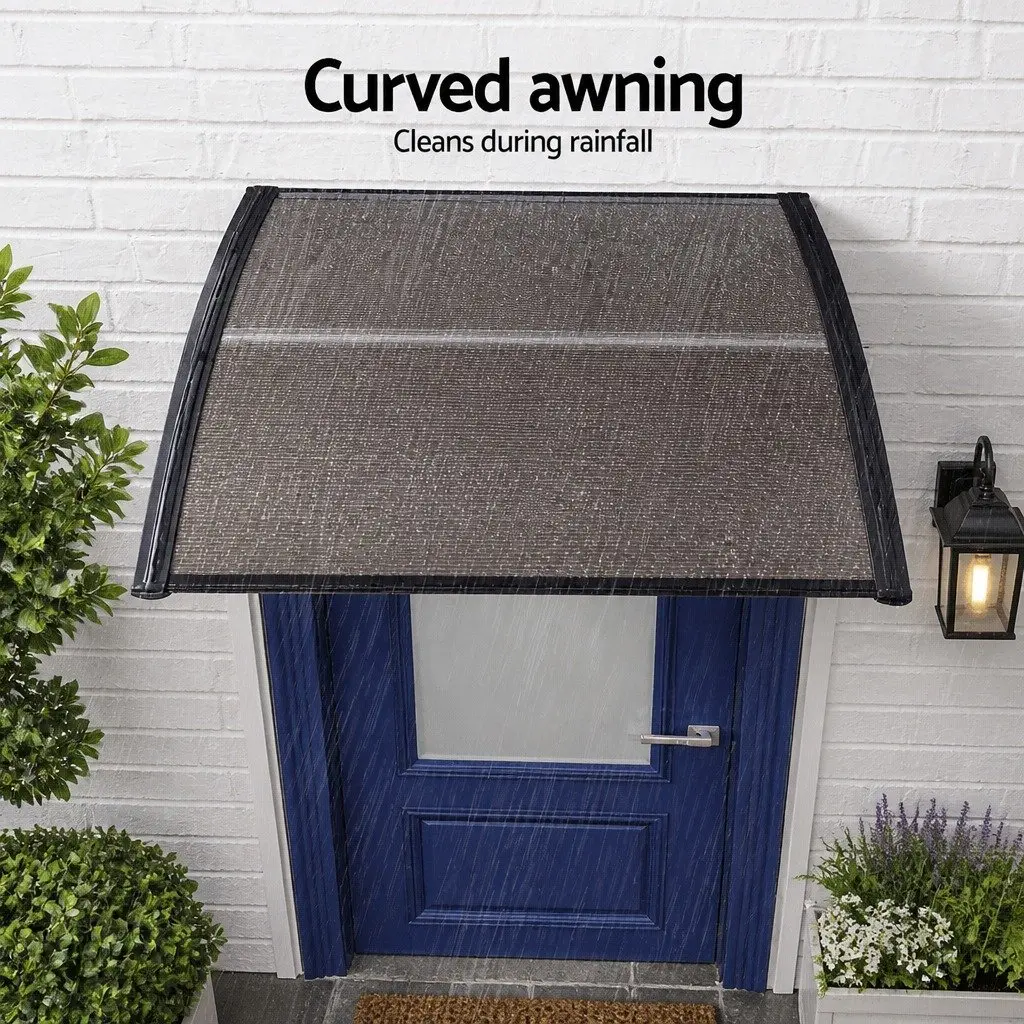 Awning for Window Door 0.8m x 1m PC Panel Hollow Shade Canopy Brown Black