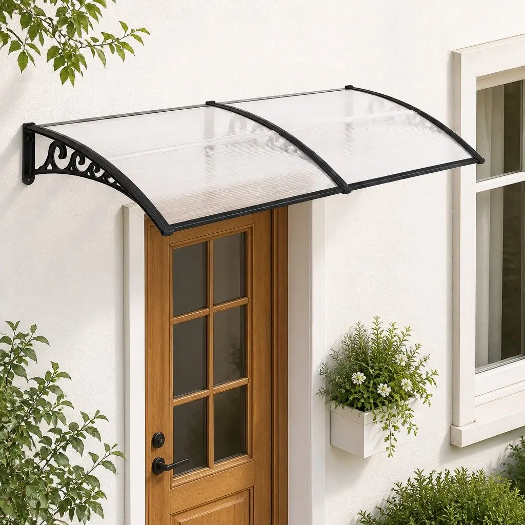 Window Door Awning 0.8M x 2M Transparent PC Panel Canopy Shelter Cover