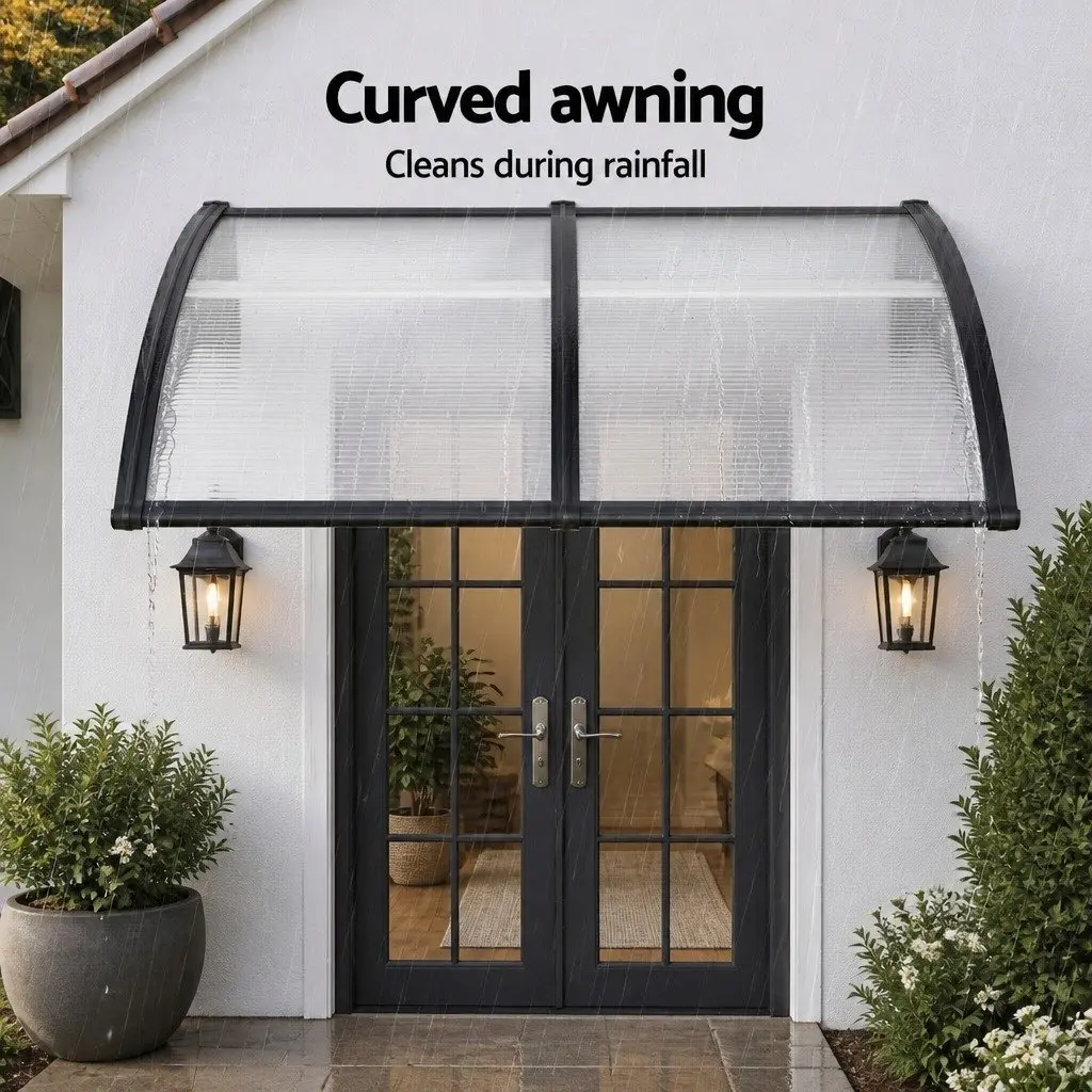 Window Door Awning 0.8M x 2M Transparent PC Panel Canopy Shelter Cover