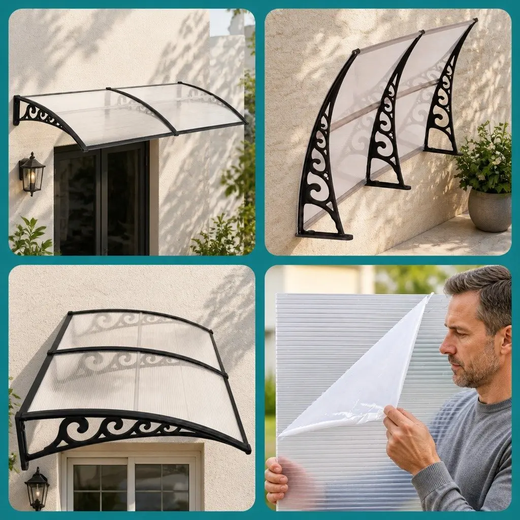 Window Door Awning 0.8M x 2M Transparent PC Panel Canopy Shelter Cover