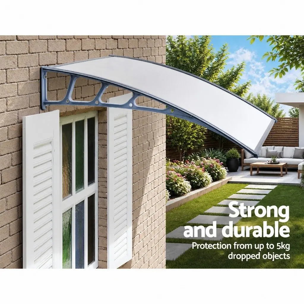 Window Door Awning Canopy 1.5M x 2M Clear Panel Grey Frame DIY Outdoor Shade