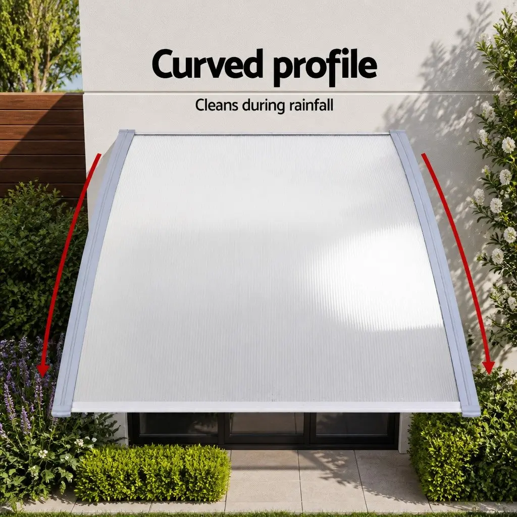 Window Door Awning Canopy 1.5M x 2M Clear Panel Grey Frame DIY Outdoor Shade