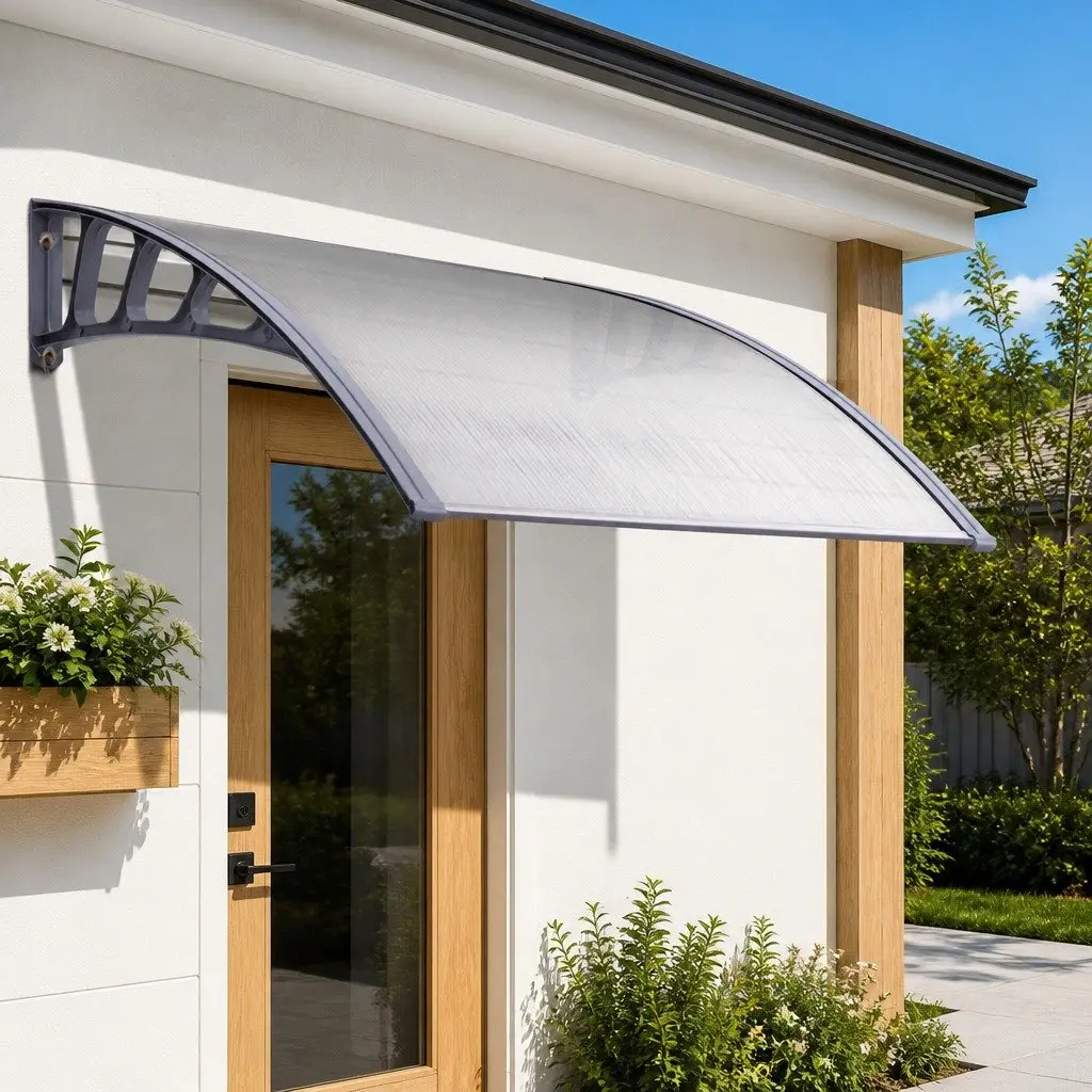 Awning Canopy for Window Door 1.5m x 3m Clear Panel Grey Brackets