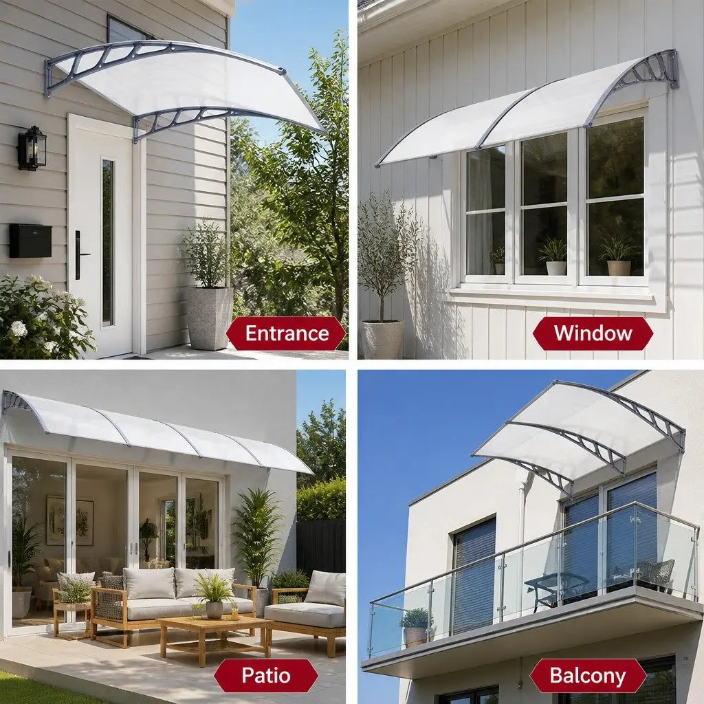 Awning Canopy for Window Door 1.5m x 3m Clear Panel Grey Brackets