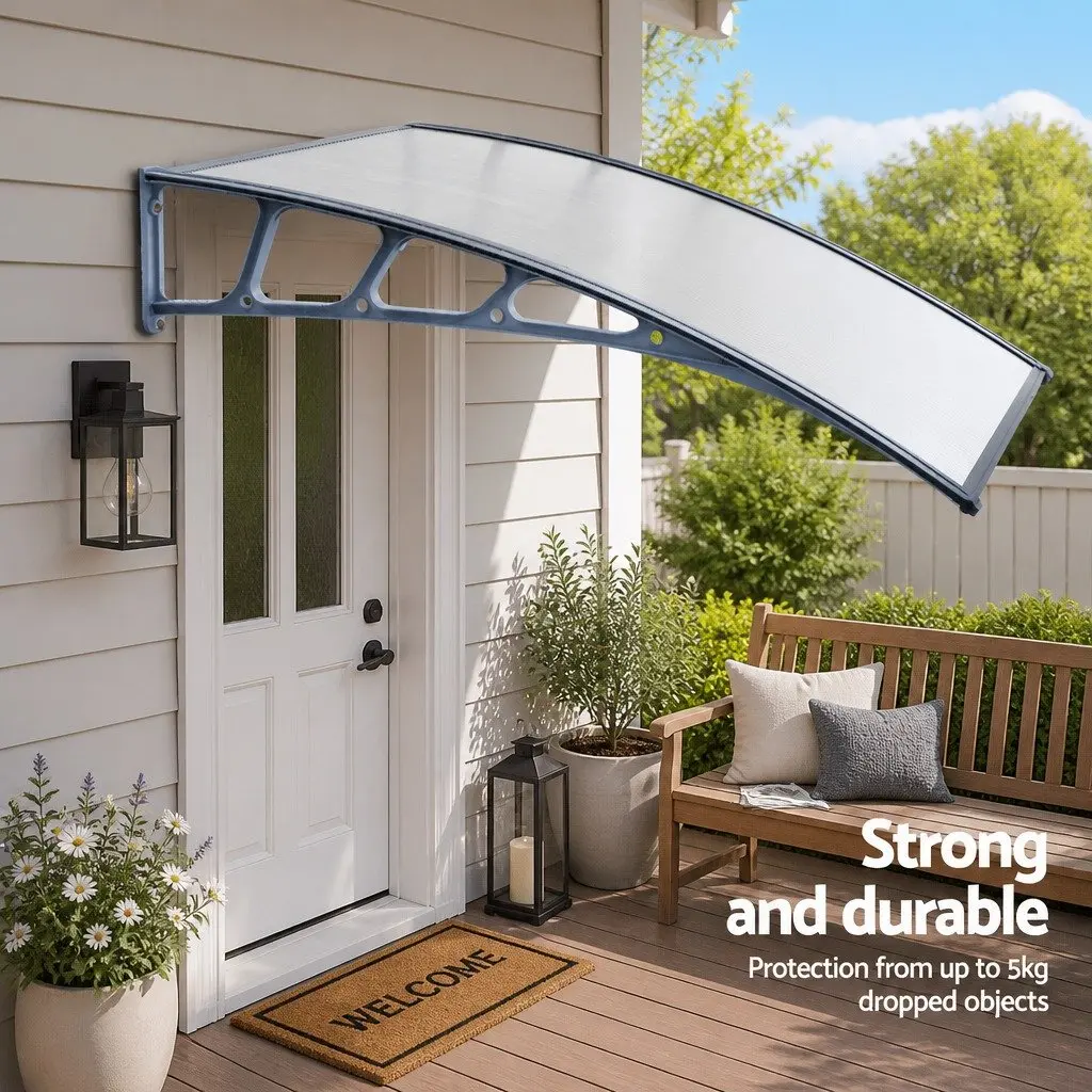 Awning Canopy for Window Door 1.5m x 3m Clear Panel Grey Brackets