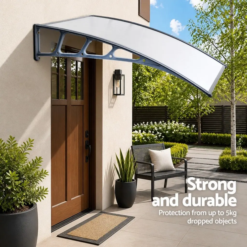 Awning Canopy for Door and Window 1.5m x 4m Clear Panel with Grey Brackets Polycarbonate