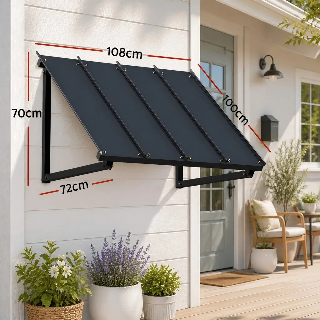 Awning Canopy for Window and Door 1m x 1.2m Black Metal Frame Shade Shelter