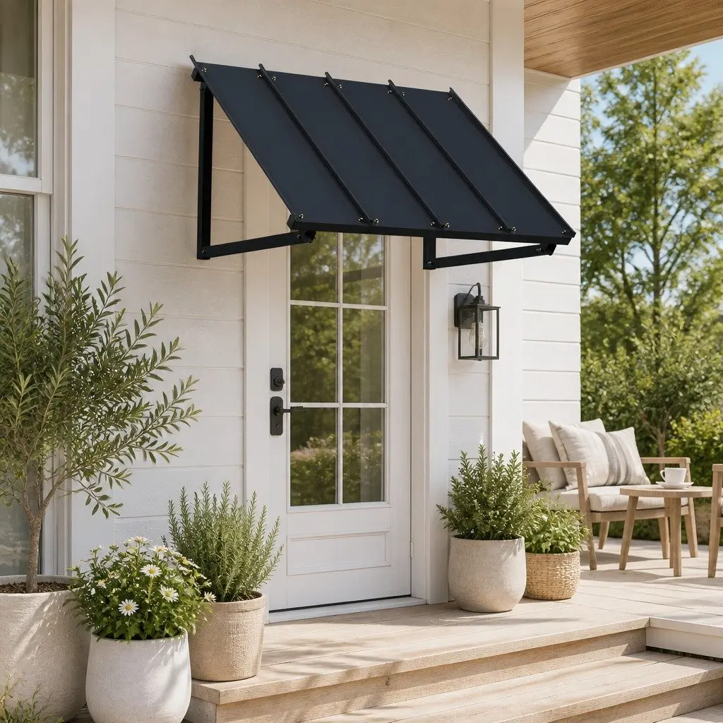 Awning Canopy for Window and Door 1m x 1.2m Black Metal Frame Shade Shelter