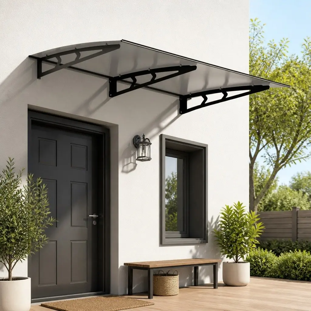 Window Door Awning Canopy 1m x 2m Grey Polycarbonate Panel Metal Frame Porch